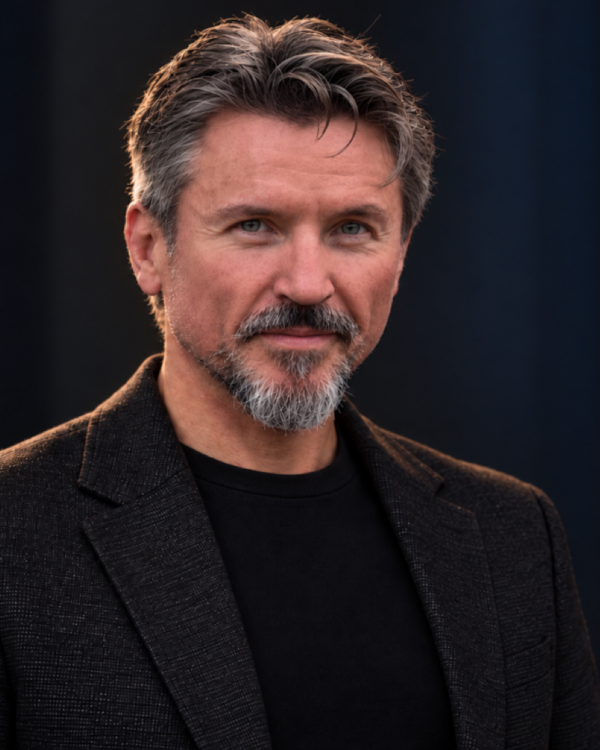 Portrait of Rob Hunter in a dark jacket